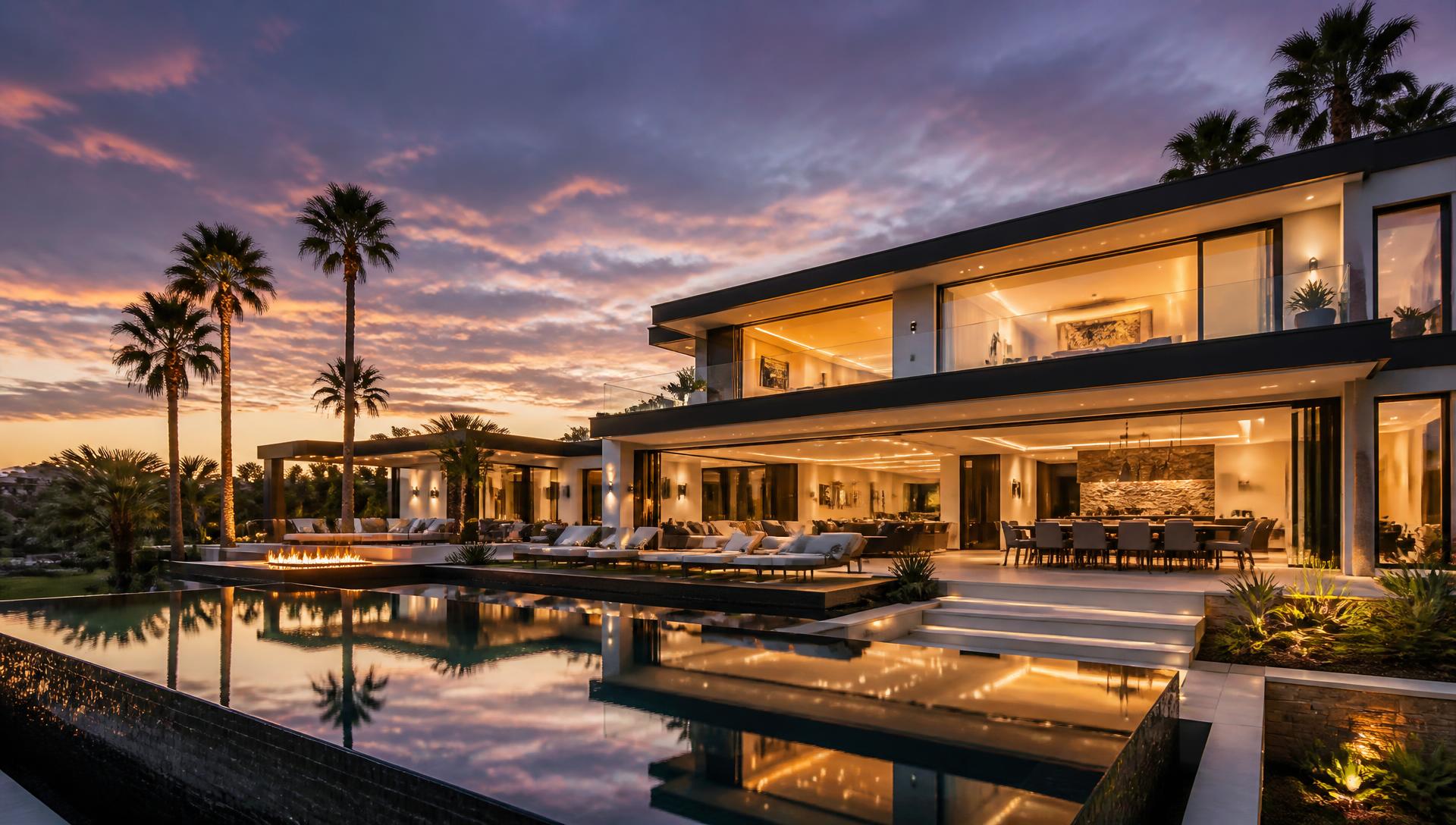 Luxury Orange County estate at dusk